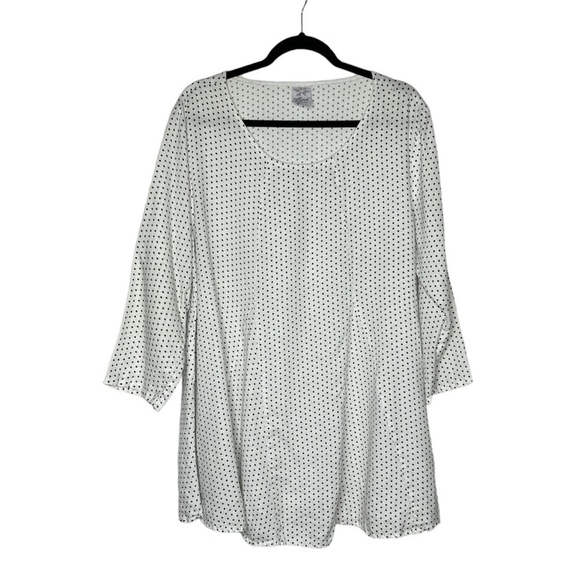 Match Point 100% Linen Polka Dot Lagenlook Tunic Blouse Size Large Lagenlook - Picture 1 of 6